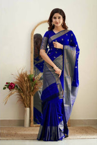 Thumbnail for DEIANA'S Beautiful Golden Jari with New Design Soft Lichi Silk Saree - Royal Blue - Distacart