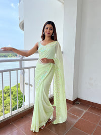 Thumbnail for Mitera Green Embellished Sequinned Saree - Distacart