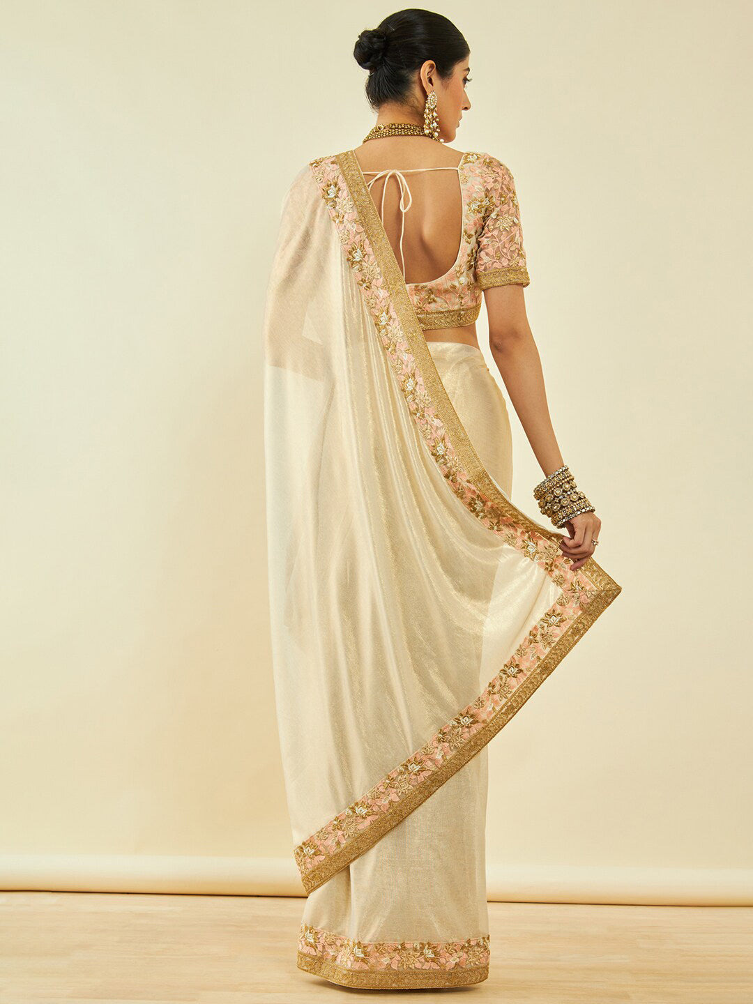 Soch Gold-Toned Embroidered Organza Saree - Distacart