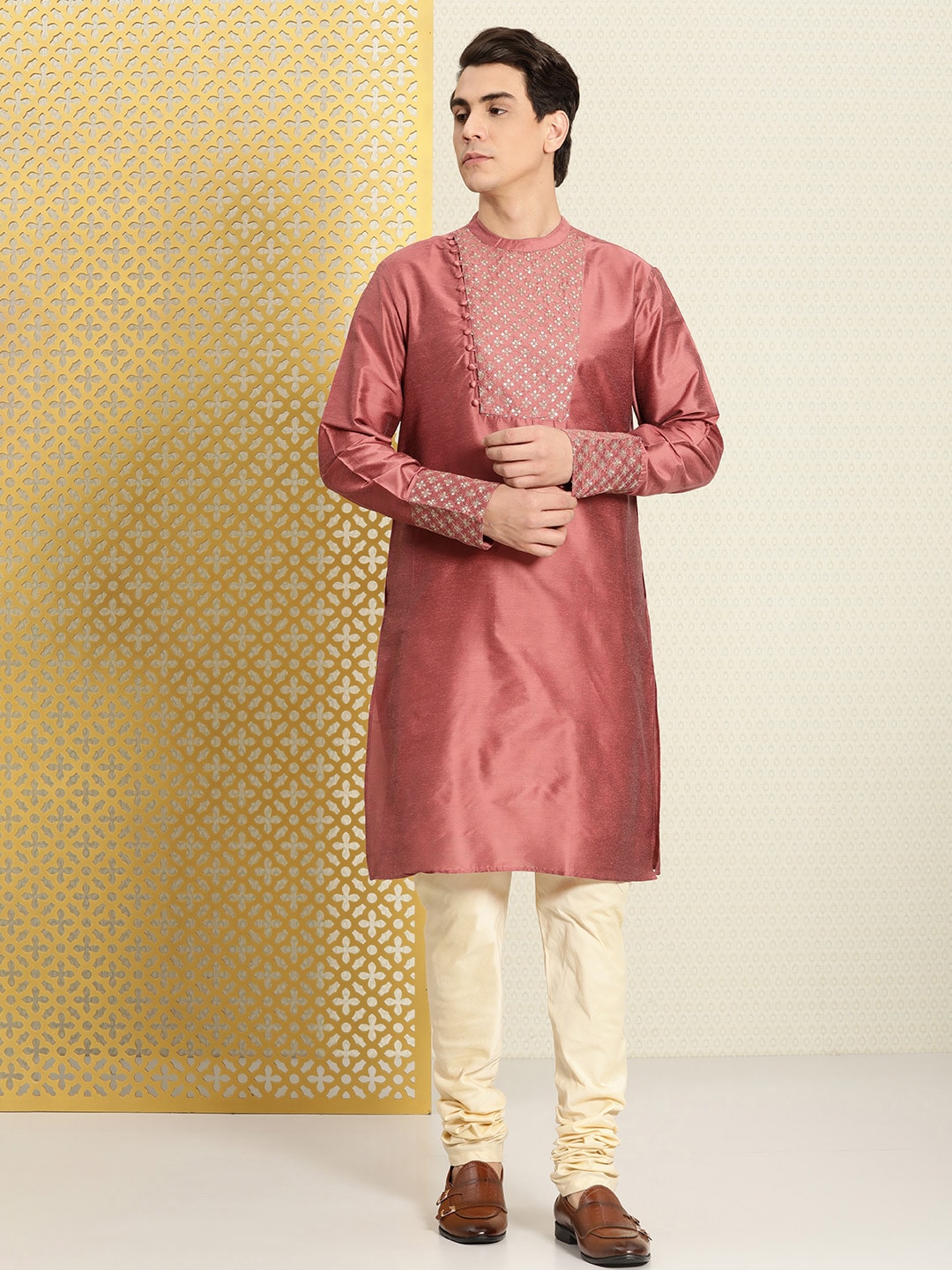 House of Pataudi Men Yoke Design Angrakha Jashn Kurta - Distacart