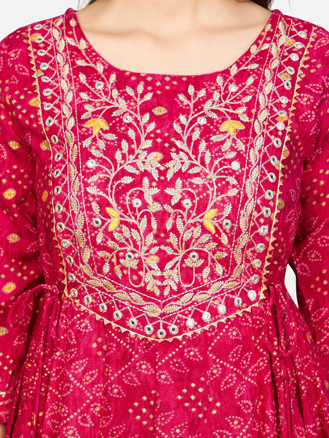 Kalini Women Pink Bandhani Printed Mirror Work Anarkali Kurta - Distacart