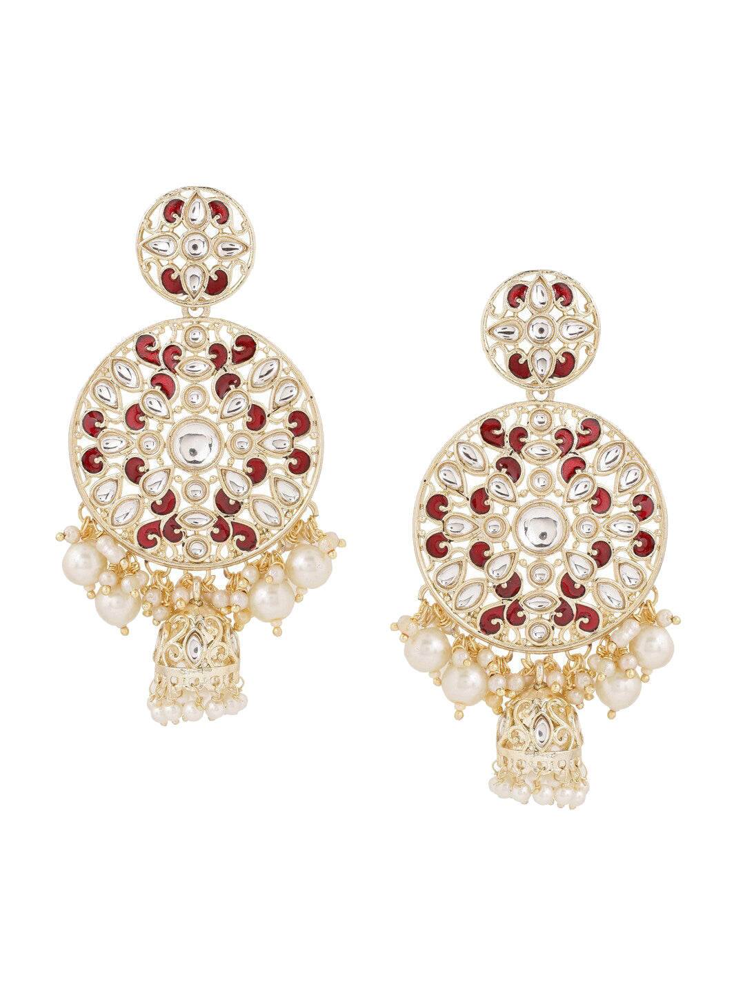 Yaalz Silk Thread Chand Bali Jhumka Earring With Pearl Work In Maroon