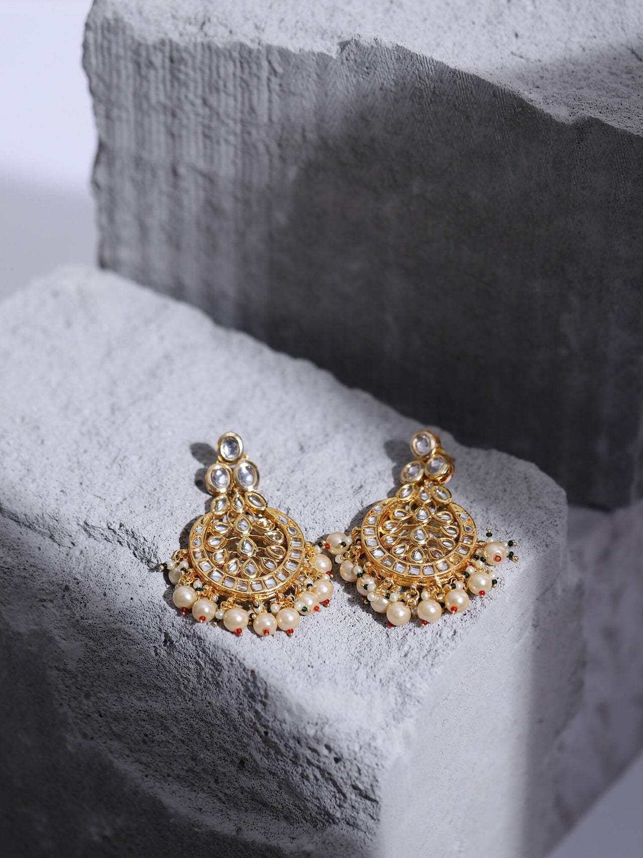 Buy Gold-toned White Kundan Contemporary Gold-plated Chandbalis 