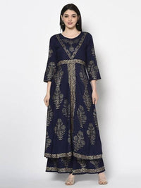 Thumbnail for Aniyah Rayon Navy Blue Color Foil Print Anarkali Kurta (AN-192K)