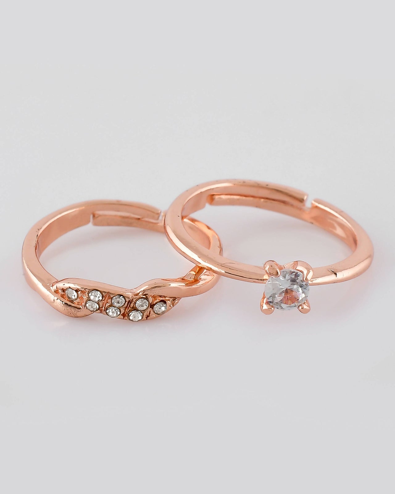 VOJ Stainless Steel Cubic Zirconia Rose Gold Plated Adjustable Ring Set for Couple - Distacart