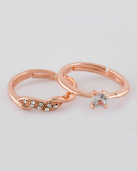 Thumbnail for VOJ Stainless Steel Cubic Zirconia Rose Gold Plated Adjustable Ring Set for Couple - Distacart