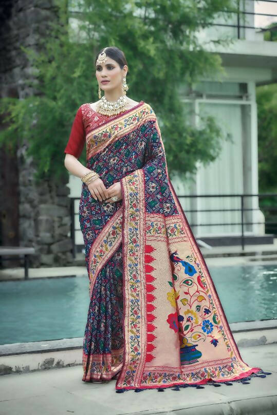 Buy Navy Blue Paithani Silk Saree Festive Wear Online at Best Price |  Cbazaar