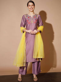 Thumbnail for Myshka Mauve Solid Kurta & Palazzos With Dupatta - Distacart