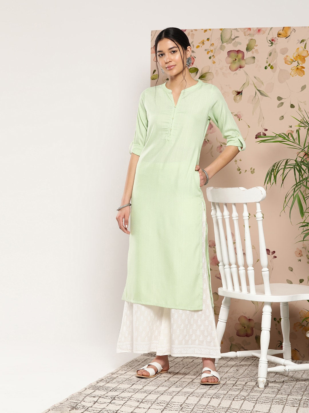 Women solid straight kurta sale