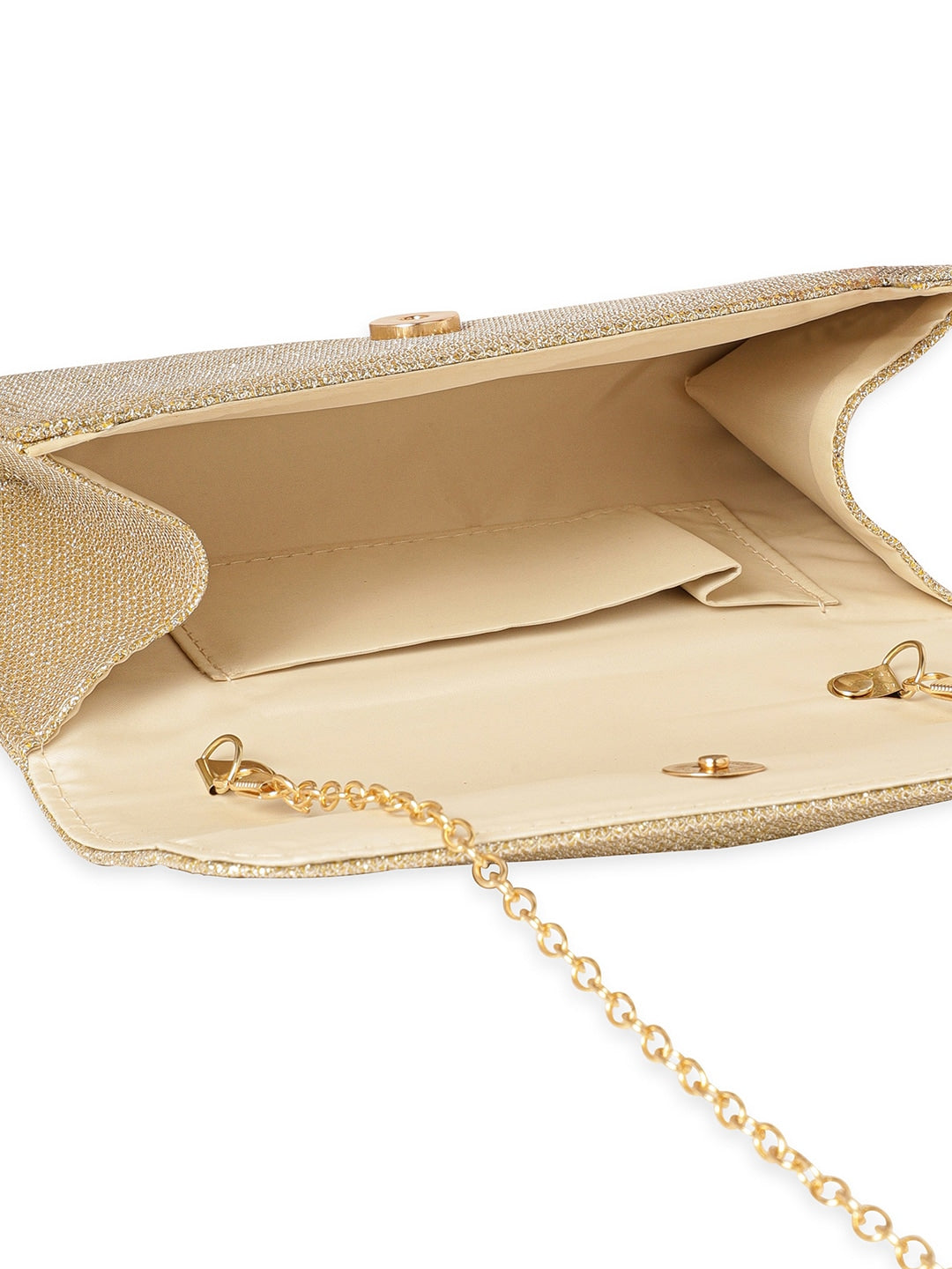 Rubans Textured Shimmery Foldover Clutch With Shoulder Strap - Distacart