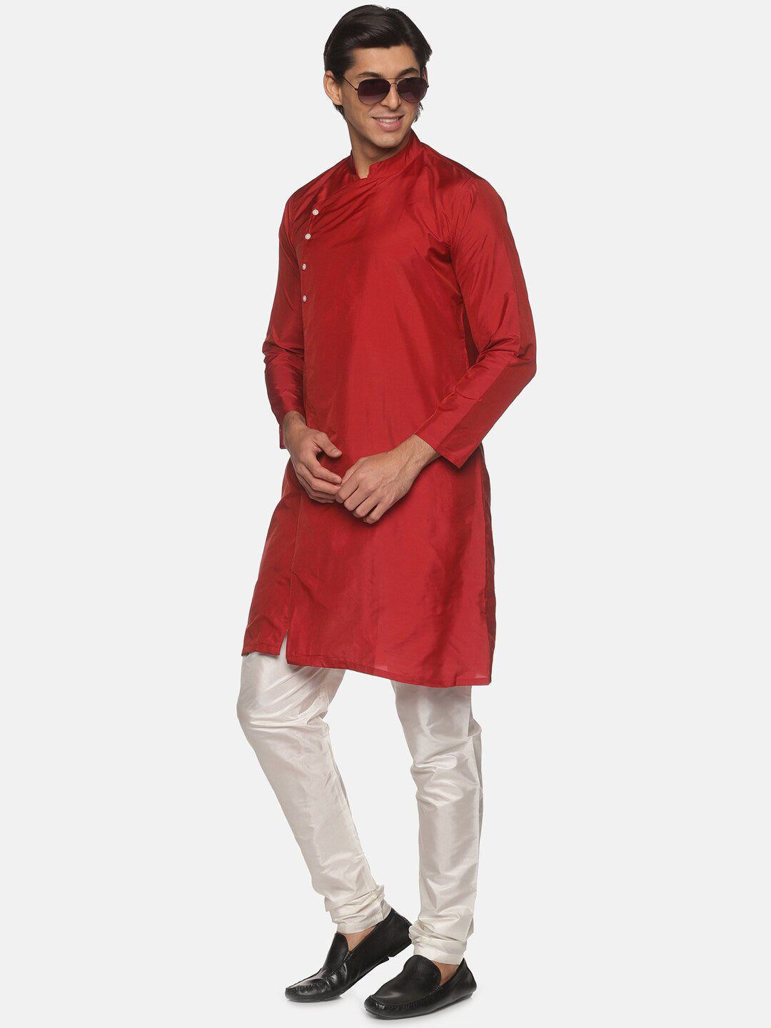Buy Sethukrishna Men Maroon Angrakha Kurta with Pyjamas Online at