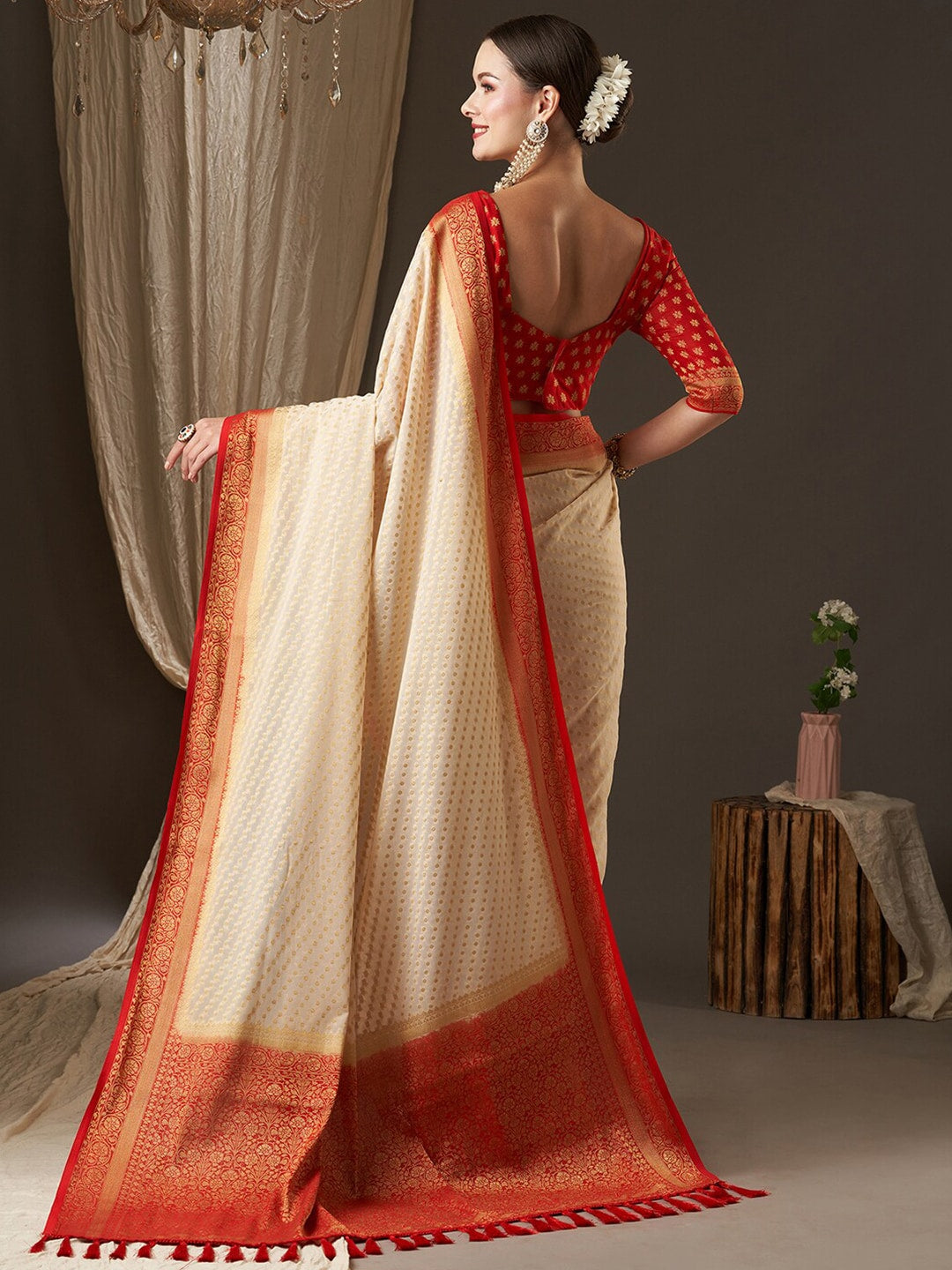 Jhilmil Saree For Women And Girls Khadi Cotton In Red And White Color  Combination Best Quality For Everyday Use