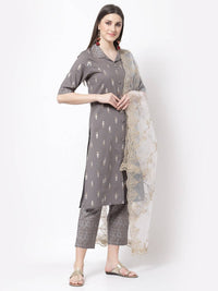 Thumbnail for Myshka Grey Color cotton Printed Kurta With Palazzo Dupatta Set