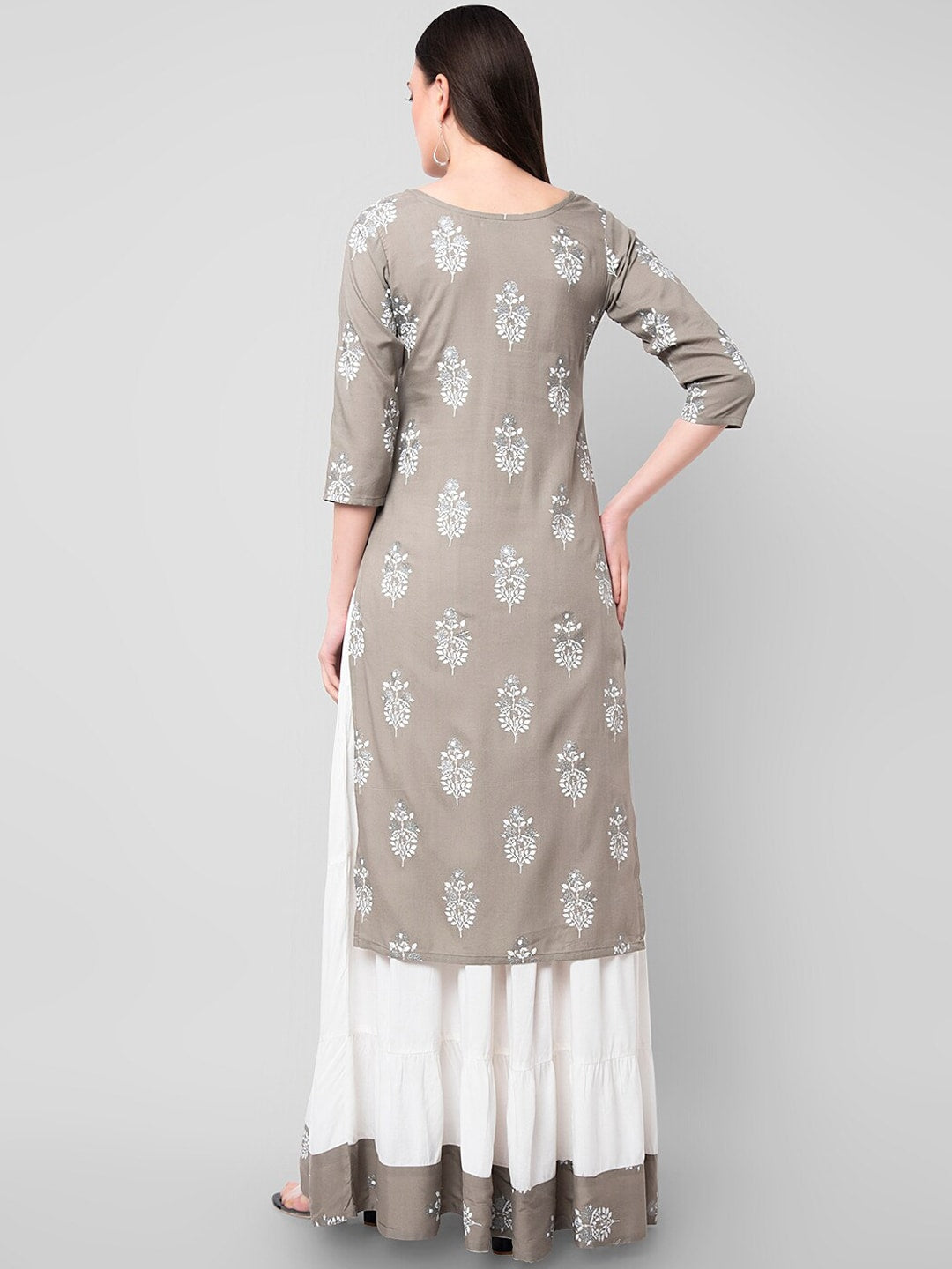 Kalini Women Grey Ethnic Motifs Printed Kurta with Skirt - Distacart