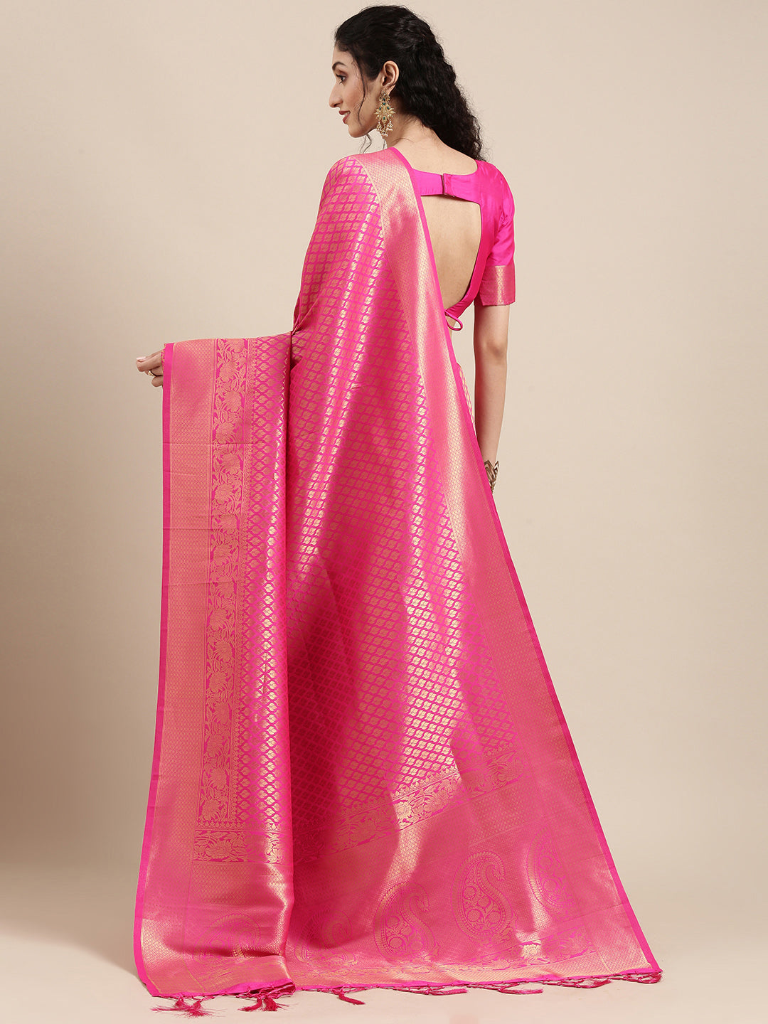 Saree Mall Pink Ethnic Motifs Zari Silk Blend Banarasi Saree For Women - Distacart