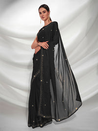 Thumbnail for Mitera Black Embellished Beads and Stones Satin Saree - Distacart