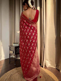 Thumbnail for Kalini Ethnic Motifs Woven Design Zari Detailed Banarasi Saree - Distacart