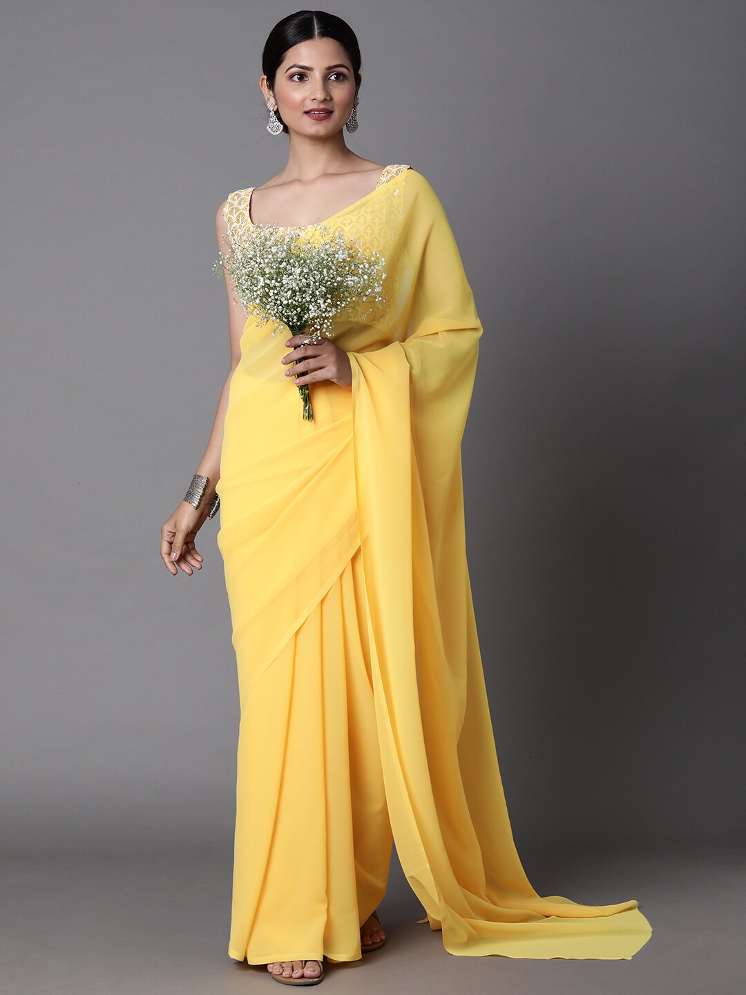 Orange & Yellow Pure Georgette Saree – Khinkhwab