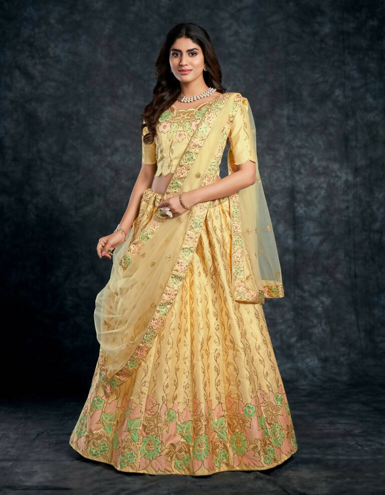 Aastha Fashion Women's Beige Italian Silk Thread & Sequins Embroidery Wedding Lehenga Choli - Distacart