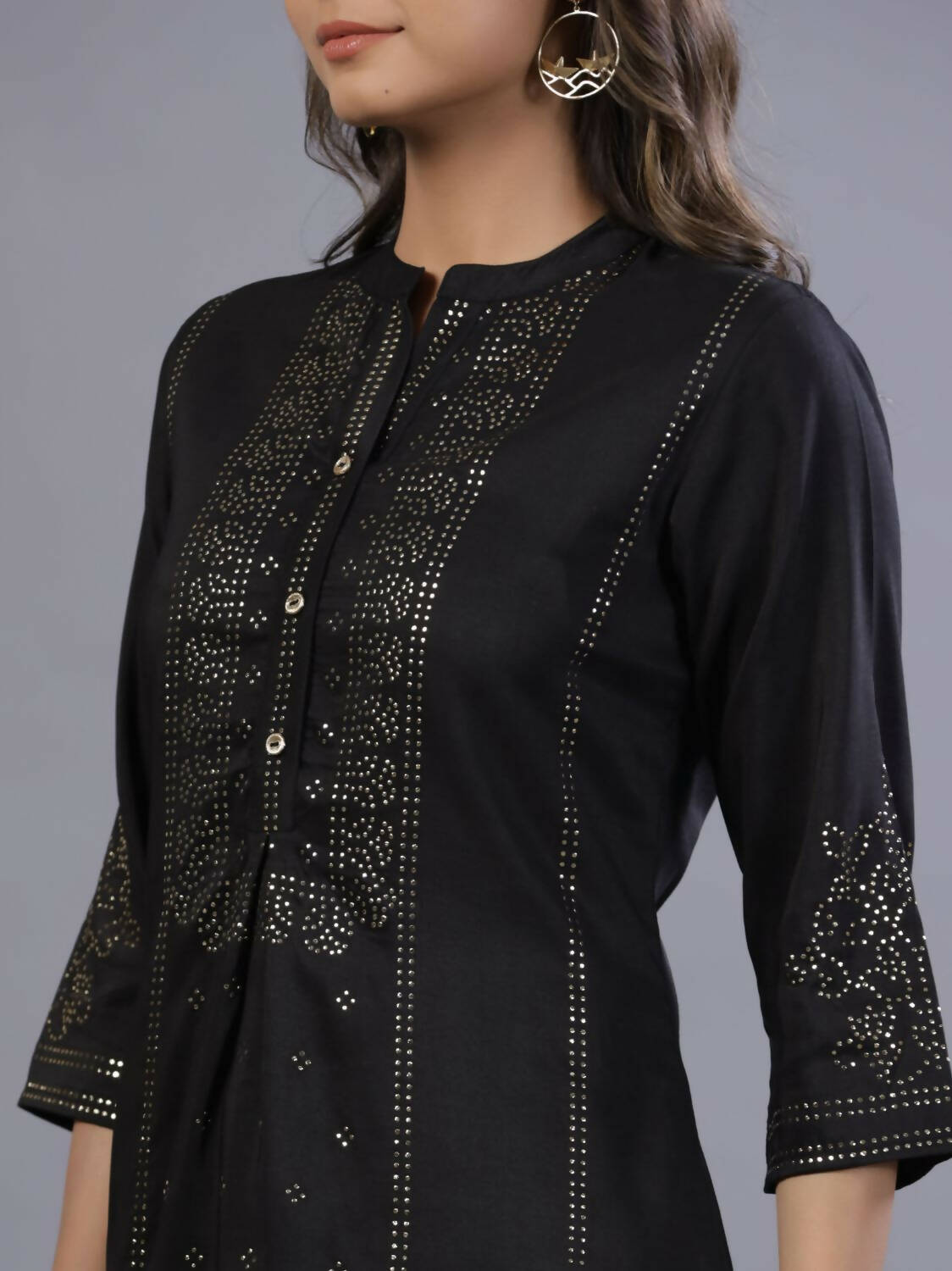 Juniper Women Black Chinon Silk Mukesh Work Straight Tunic - Distacart