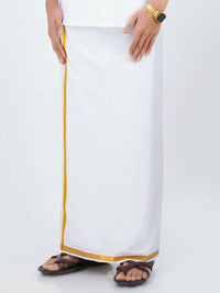 Thumbnail for Ramraj Cotton Mens Pure Cotton 1/2 Inch Gold Jari Dhoti - White - Distacart