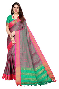 Thumbnail for Vamika Weaving Grey Cotton Silk Saree - Distacart