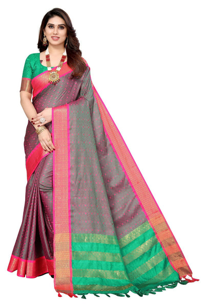 Vamika Weaving Grey Cotton Silk Saree - Distacart