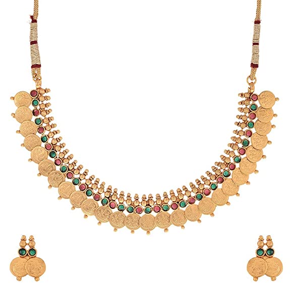 Gold-Plated Alloy Temple Jewellery Coin Sleek Choker Necklace - The Pari - Distacart