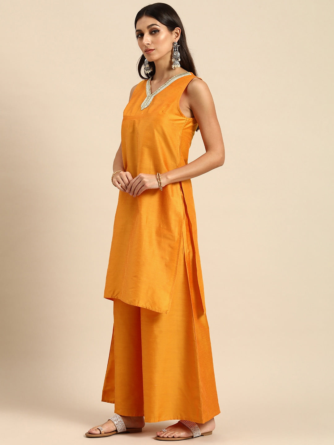 All About You Women Mustard Yellow Ethnic Motifs Embroidered Gotta Patti Kurta with Palazzos & With Dupatta - Distacart