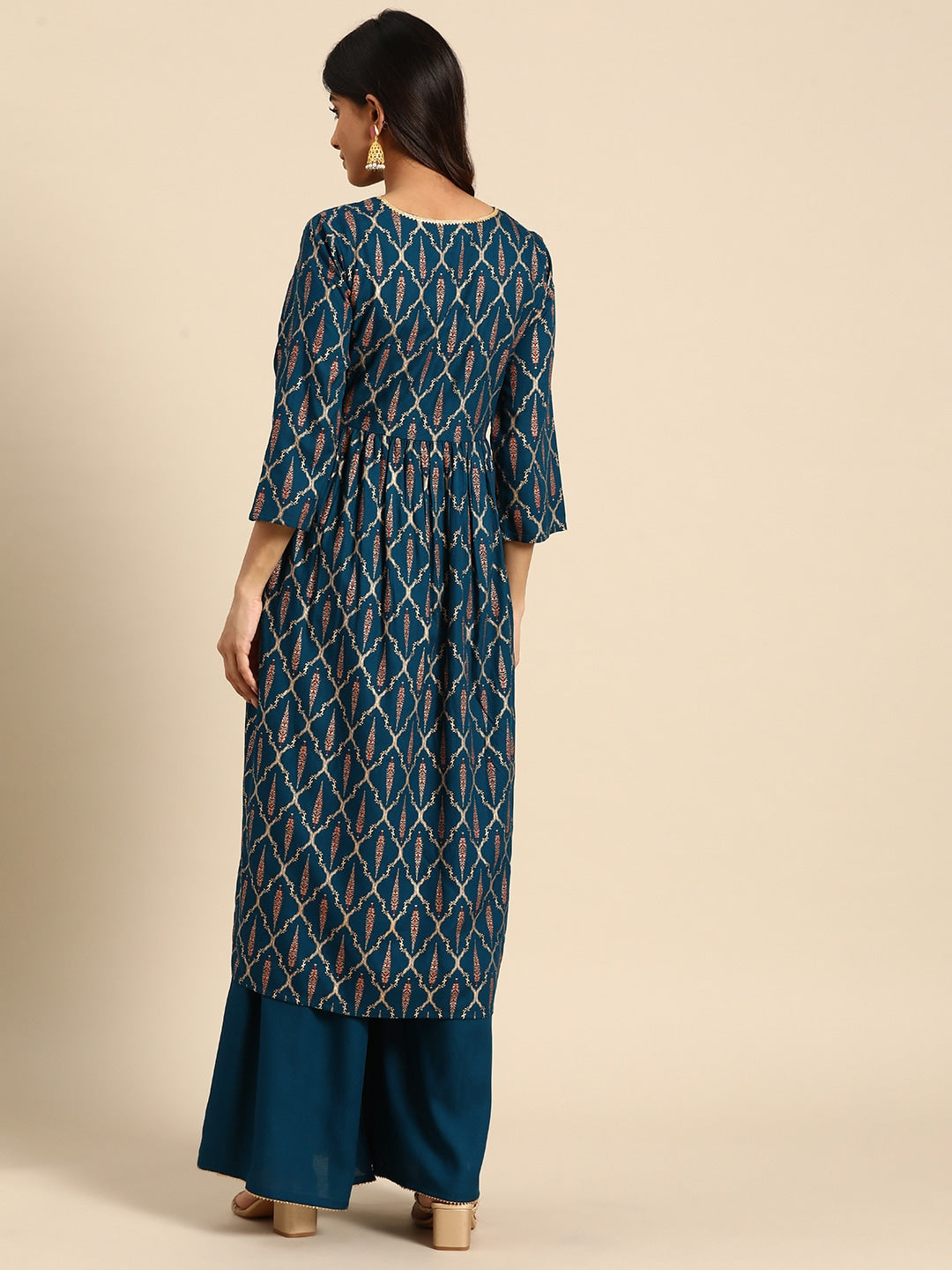 All About You Ethnic Motifs Foil Print Gotta Patti Detail Kurta with Palazzos - Distacart