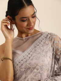 Thumbnail for Kalini Floral Embroidered Beads And Stones Embellished Net Saree - Distacart