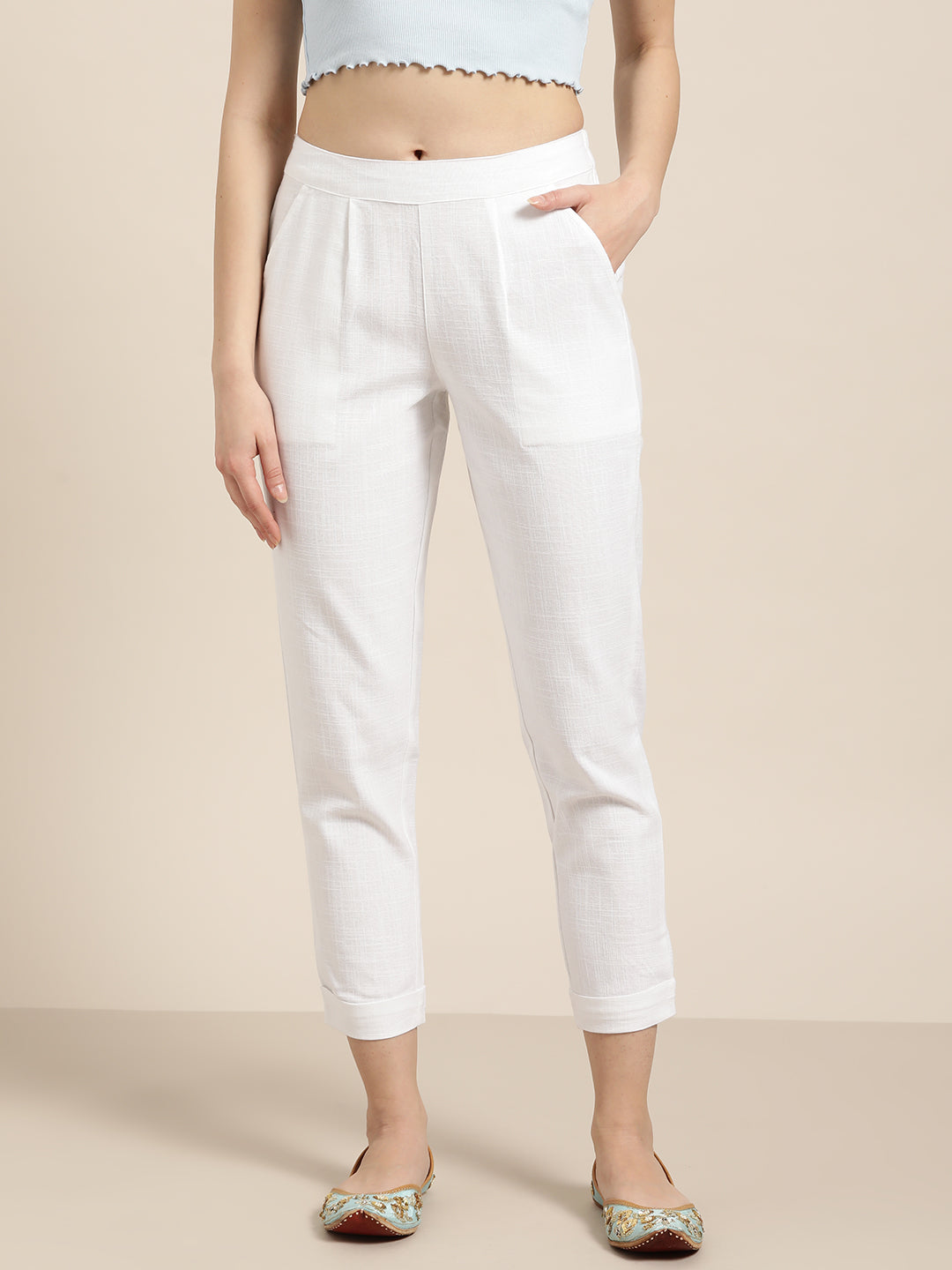 Buy Jaipur Kurti Women White Regular Cropped Trousers Online at Best Price  | Distacart