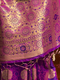 Thumbnail for Mitera Women Purple & Gold-Toned Woven Design Zari Silk Blend Banarasi Saree - Distacart