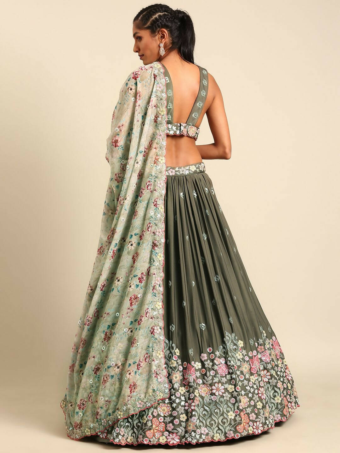 House of Panchhi Olive Chinon Sequins embroidery Lehenga choli & Dupatta - Distacart