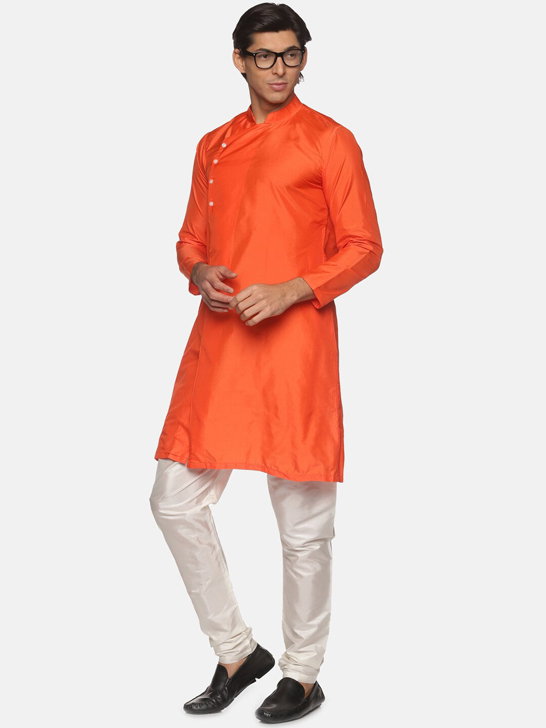 Buy Sethukrishna Men Orange Angrakha Kurta with Churidar Online at