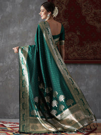 Thumbnail for Mitera Green & Gold-Toned Abstract Woven Design Zari Kanjeevaram Saree - Distacart