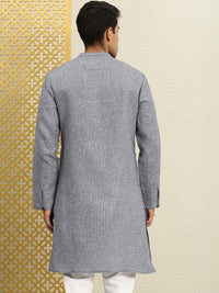 Thumbnail for House of Pataudi Men Navy Blue & White Woven Design Straight Kurta - Distacart