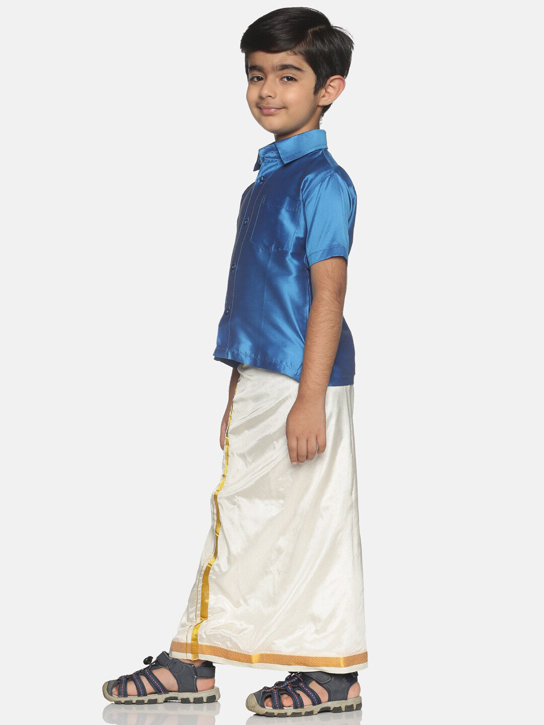 Sethukrishna Boys Blue & White Shirt with Veshti Set - Distacart