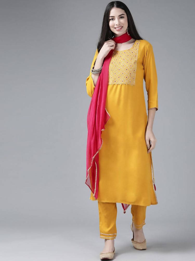 Buy Dark Blue Kurta With Pink Tights And Dupatta Online - W for Woman