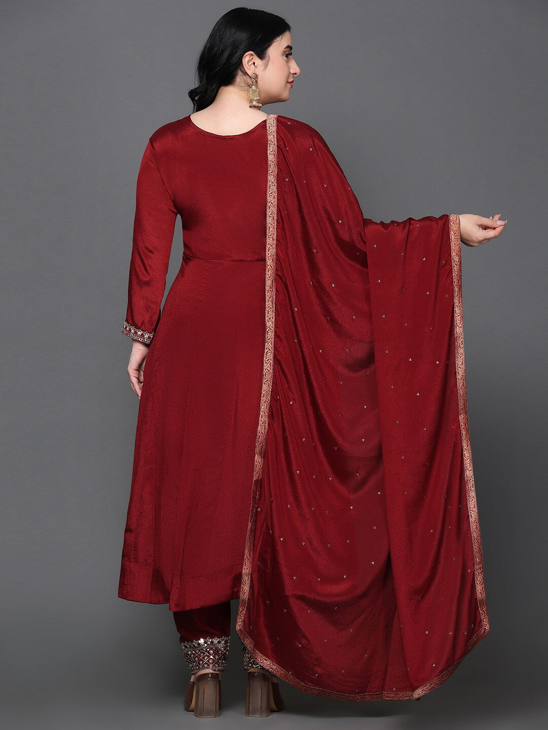 Ethnic Motifs Yoke Design Pure Silk Kurta with Trousers & Dupatta– Inddus.in