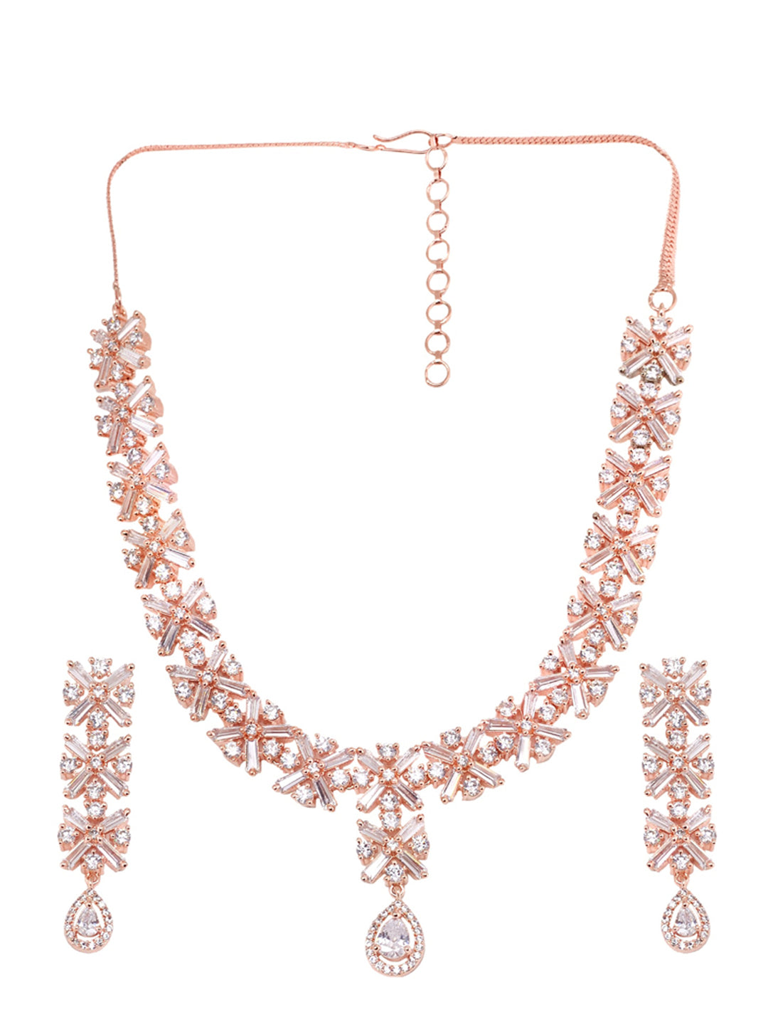 Saraf RS Jewellery Rose Gold-Plated American Diamond Studded Handcrafted Jewellery Set - Distacart