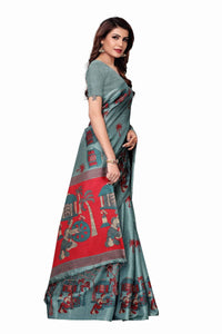 Thumbnail for Vamika Sea Green Kalamkari With Jhalar Khadi Silk Saree