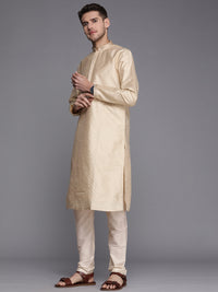 Thumbnail for Manyavar Men Beige Ethnic Motifs Thread Work Kurta with Churidar - Distacart