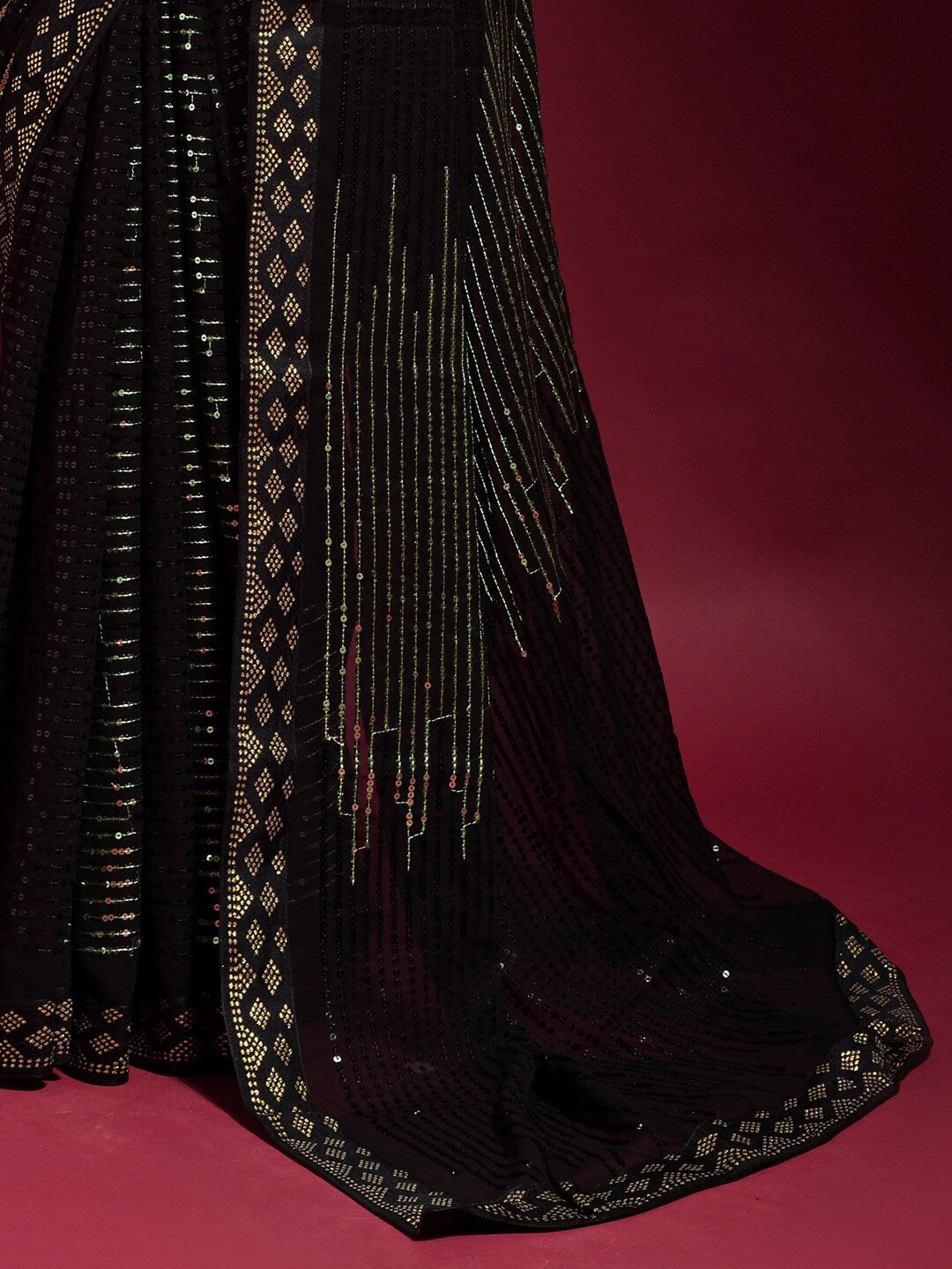 Anouk Black & Gold-Toned Embellished Sequinned Pure Georgette Saree - Distacart