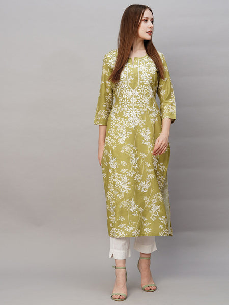 Kalini Floral Embroidered Thread Work Regular Kurta - Distacart