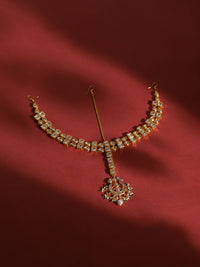 Thumbnail for Gold-Plated White Green Kundan-Studded Pearl Beaded Matha Patti - Ruby Raang - Distacart