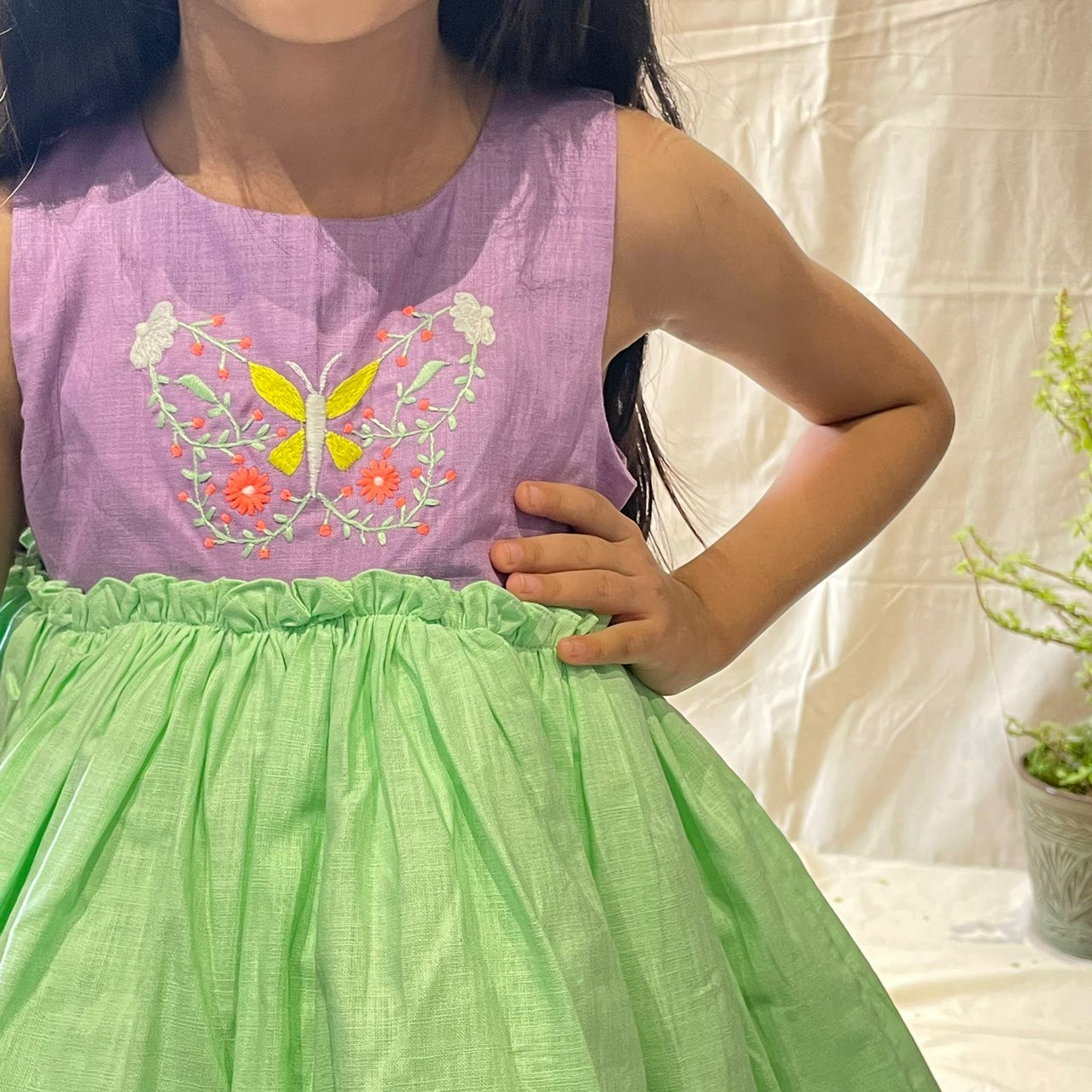 ArthLife Purple And Green Butterfly Partywear Dress - Distacart