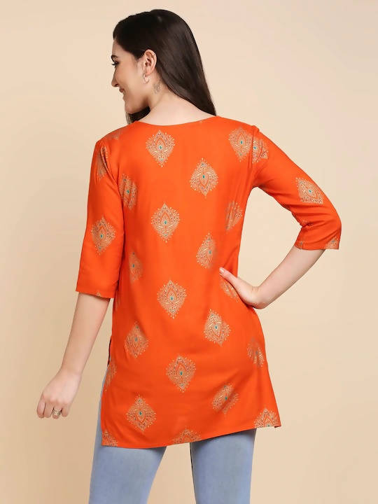 Anubhutee Orange & Golden Printed Straight Kurti - Distacart