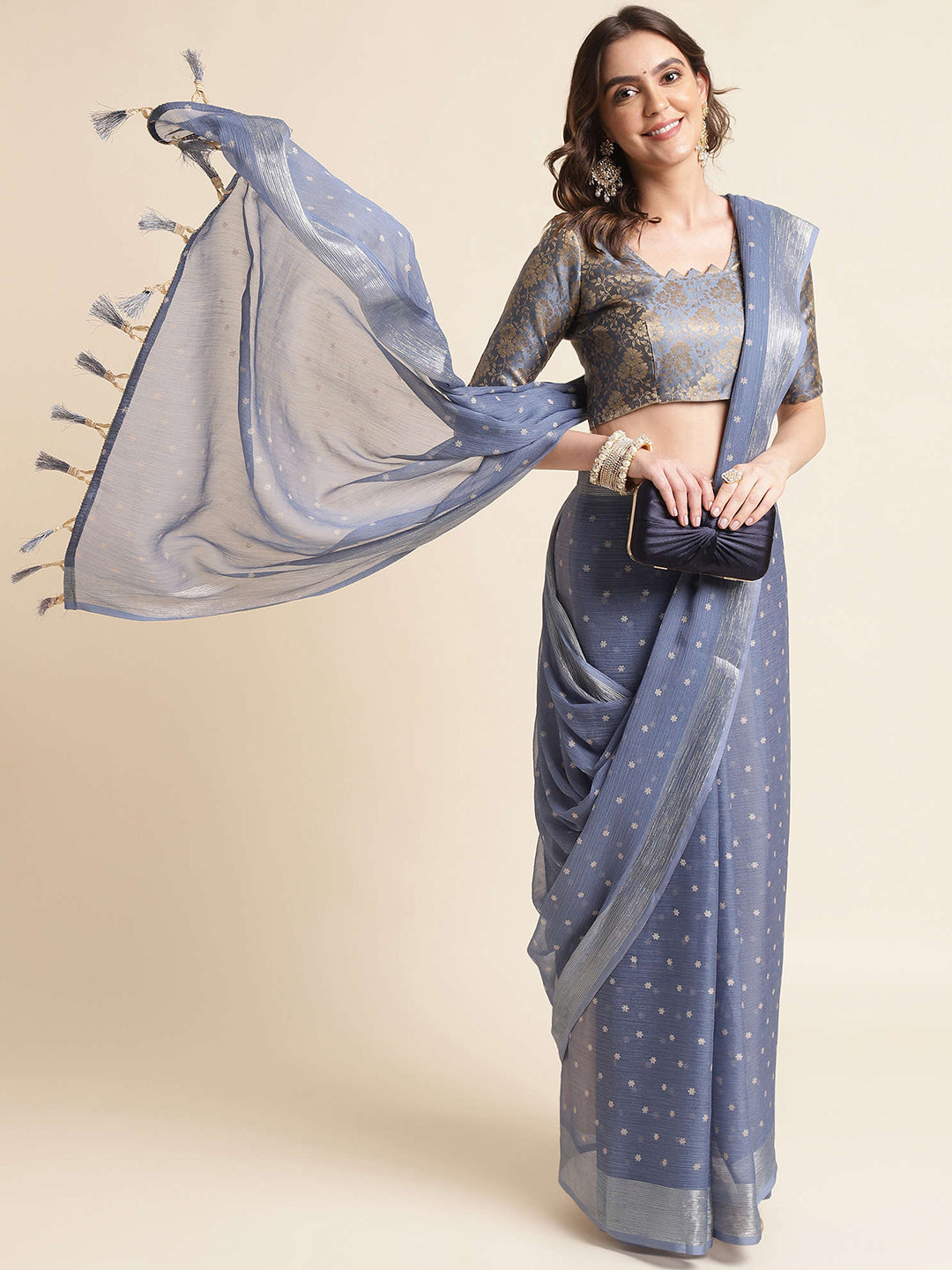 Mitera grey 2025 woven design saree