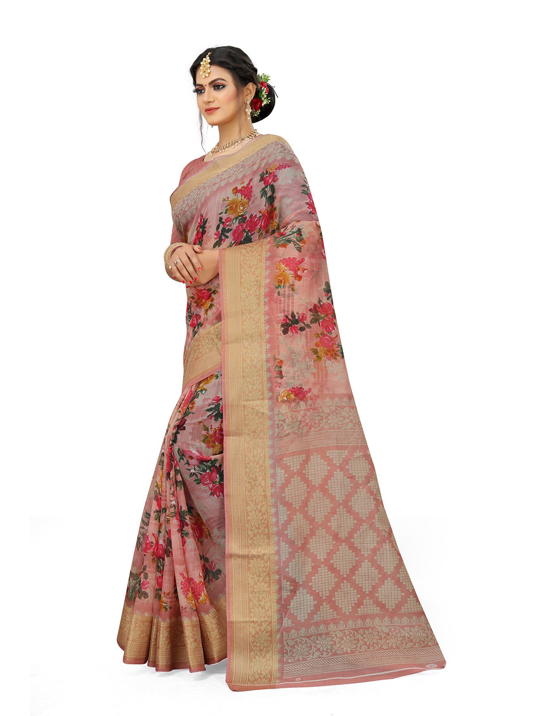 Kalini Floral Printed Art Silk Half and Half Mysore Silk Saree - Distacart